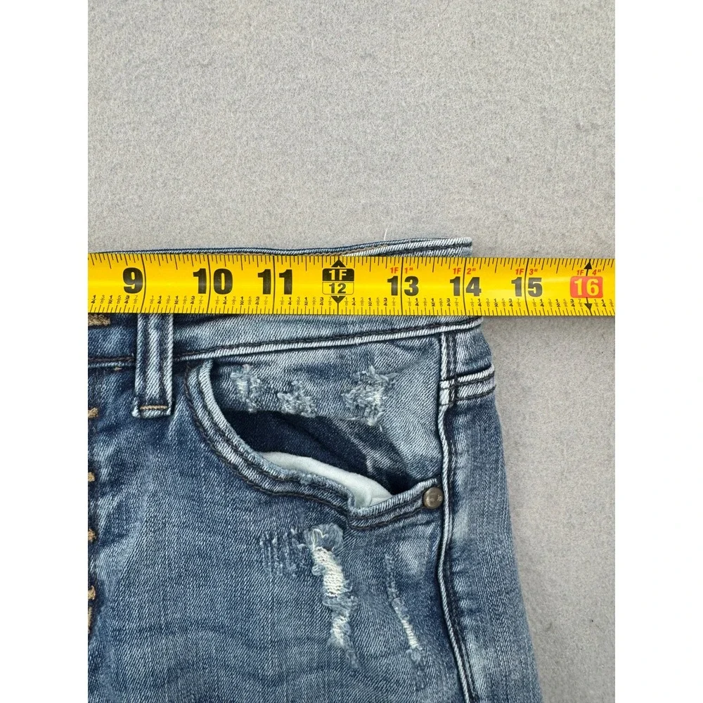 Judy Blue Mid Rise Button Fly Distressed Boyfriend Jeans Womens 3/26 (28x32)